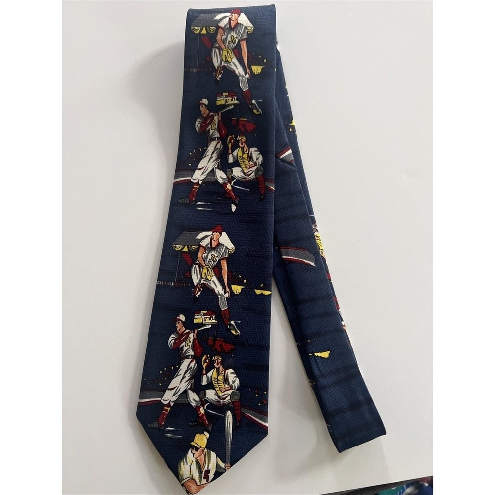 Vintage Florence Silk Co Baseball Necktie Sports Novelty Tie Navy Blue Men